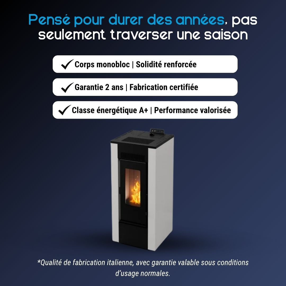 Avantages du poêle à pellets étanche Maxifree Linea VZ blanc