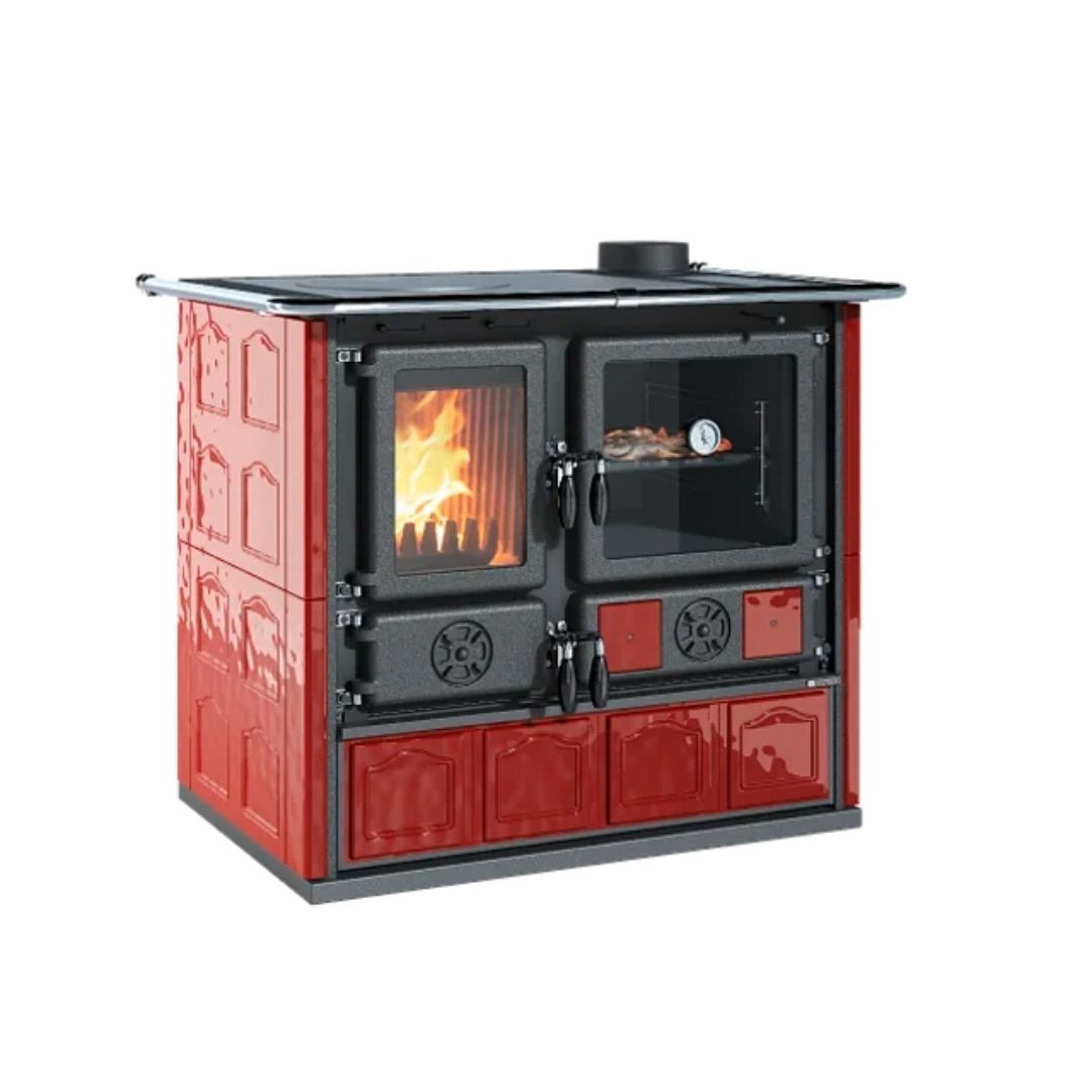 Cuisinière à bois Rosa.16 Maiolica 8,8 kW rouge sur fond blanc