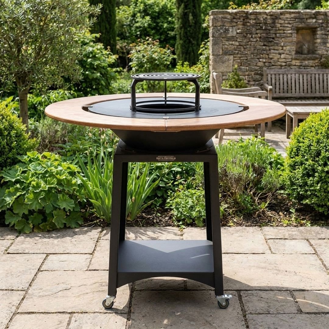 Brasero plancha avec table en bois – Kit Fiesta Ø 75
