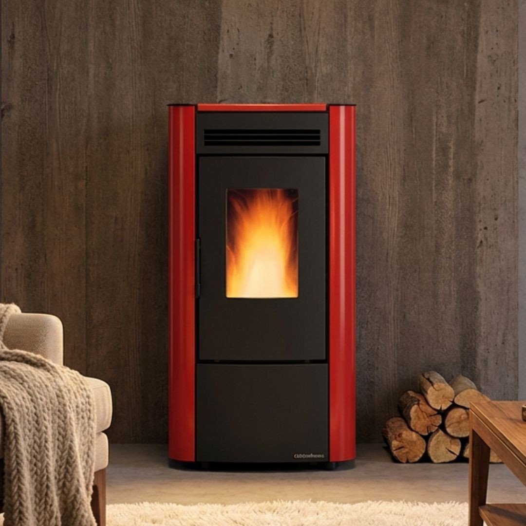 Poêle à granulés KETTY 5.0 bordeaux La Nordica Extraflame avec flamme visible