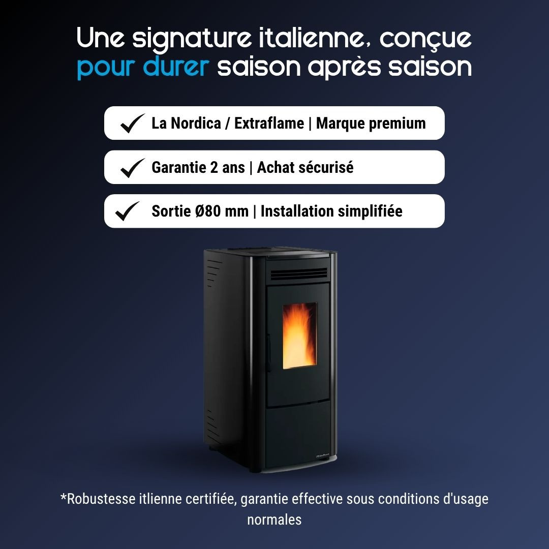 Poêle à granulés KETTY 5.0 noir marque La Nordica Extraflame avec sortie 80 mm