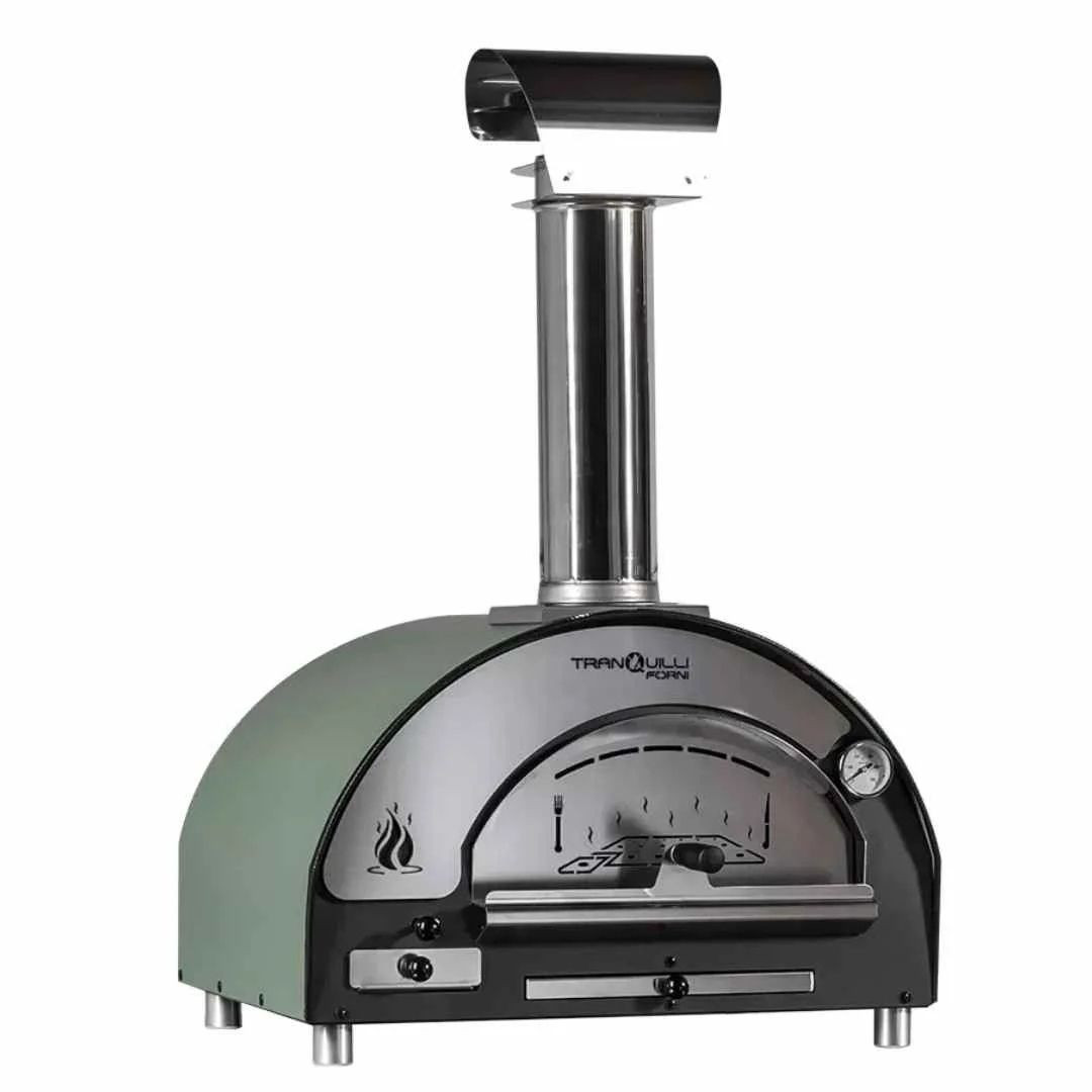 Four à pizza bois Tranquilli Forni Arde Baby vert sur fond blanc