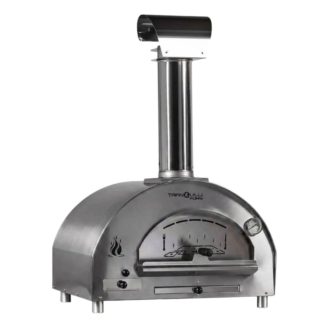 Four à pizza bois Tranquilli Forni Arde Baby finition inox sur fond blanc