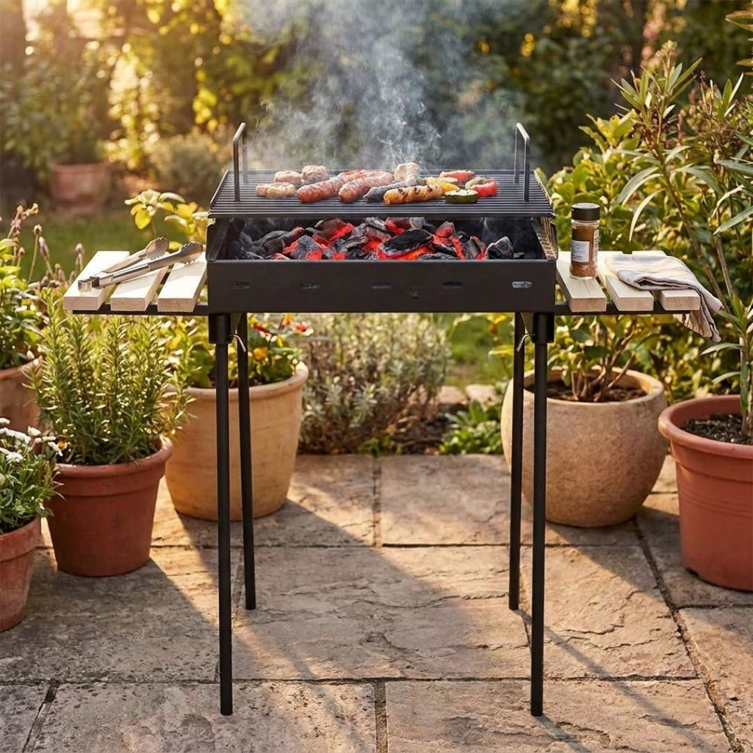 Cuisson de brochettes sur le barbecue au charbon de bois portable Grill M