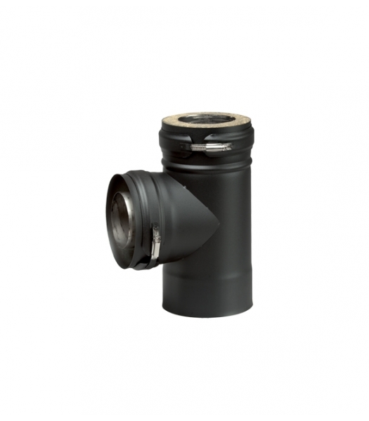 Raccord té 90 degrés double paroi noir isolé pour conduit de fumée diamètre 100 mm