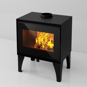 Poêle à bois Sapin 10,8 kW Linea VZ noir avec vitre panoramique et feu apparent