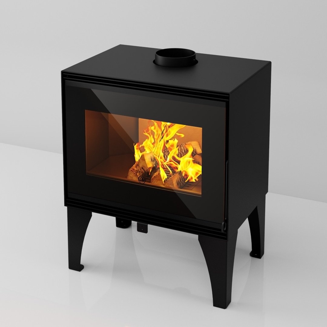 Poêle à bois Sapin 10,8 kW Linea VZ noir avec vitre panoramique et feu apparent