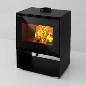Poêle à bois Mélèze 10,8 kW Linea VZ noir avec grande vitre et feu apparent
