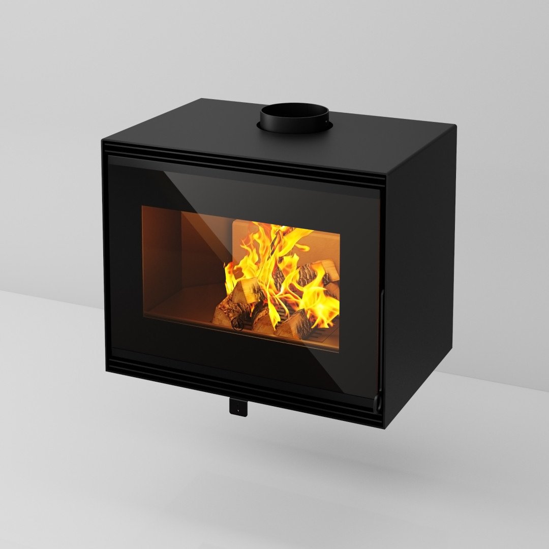 Insert à bois Ares 10,8 kW Linea VZ noir avec grande vitre et feu apparent