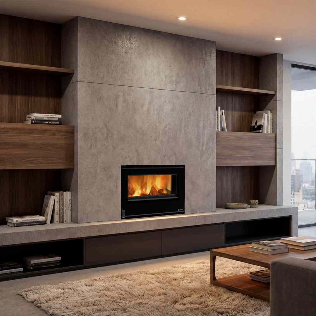 Insert à bois INSERTO 80 CRYSTAL EVO.16 7,4 kW installé dans un salon moderne