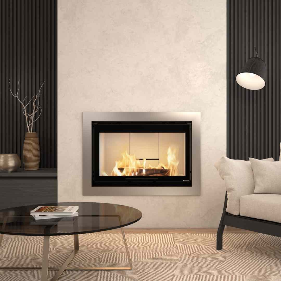 Insert à bois MONOBLOCCO 90PA.16 12,9 kW avec grande vitre panoramique et feu apparent