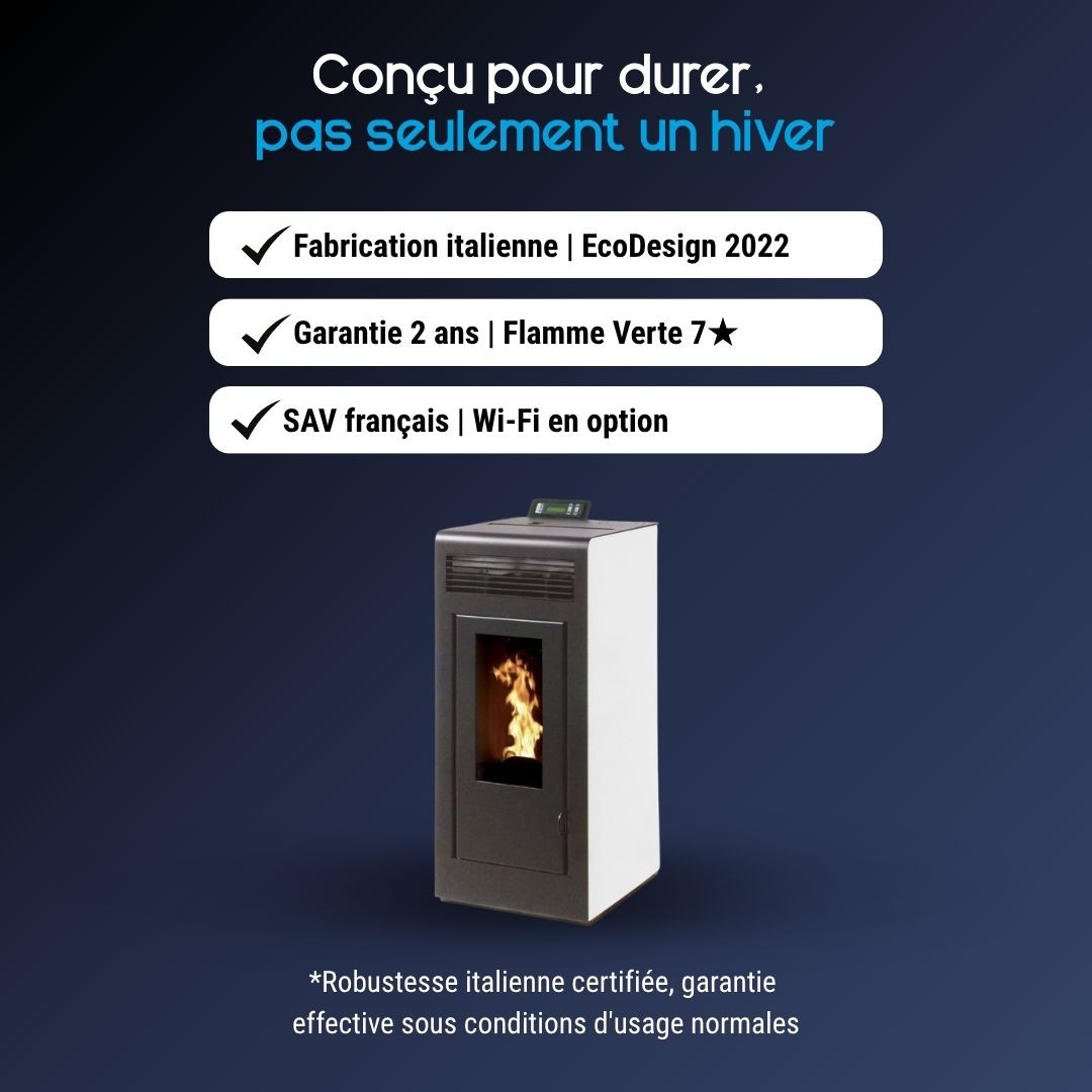 Avantages du poêle à granulés Marina 13C blanc avec sortie concentrique dessus