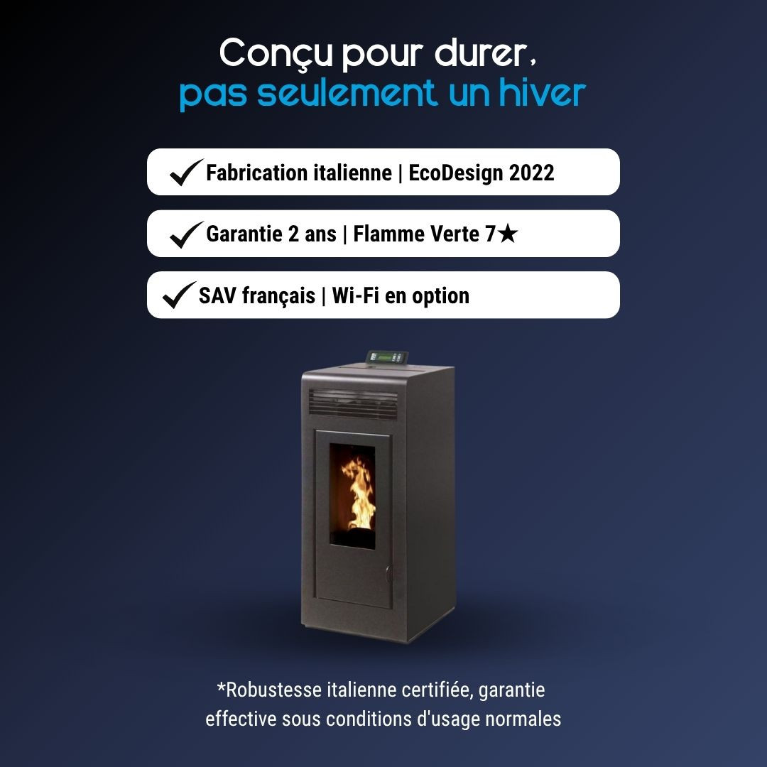 Avantages du poêle à granulés étanche Marina 13C gris