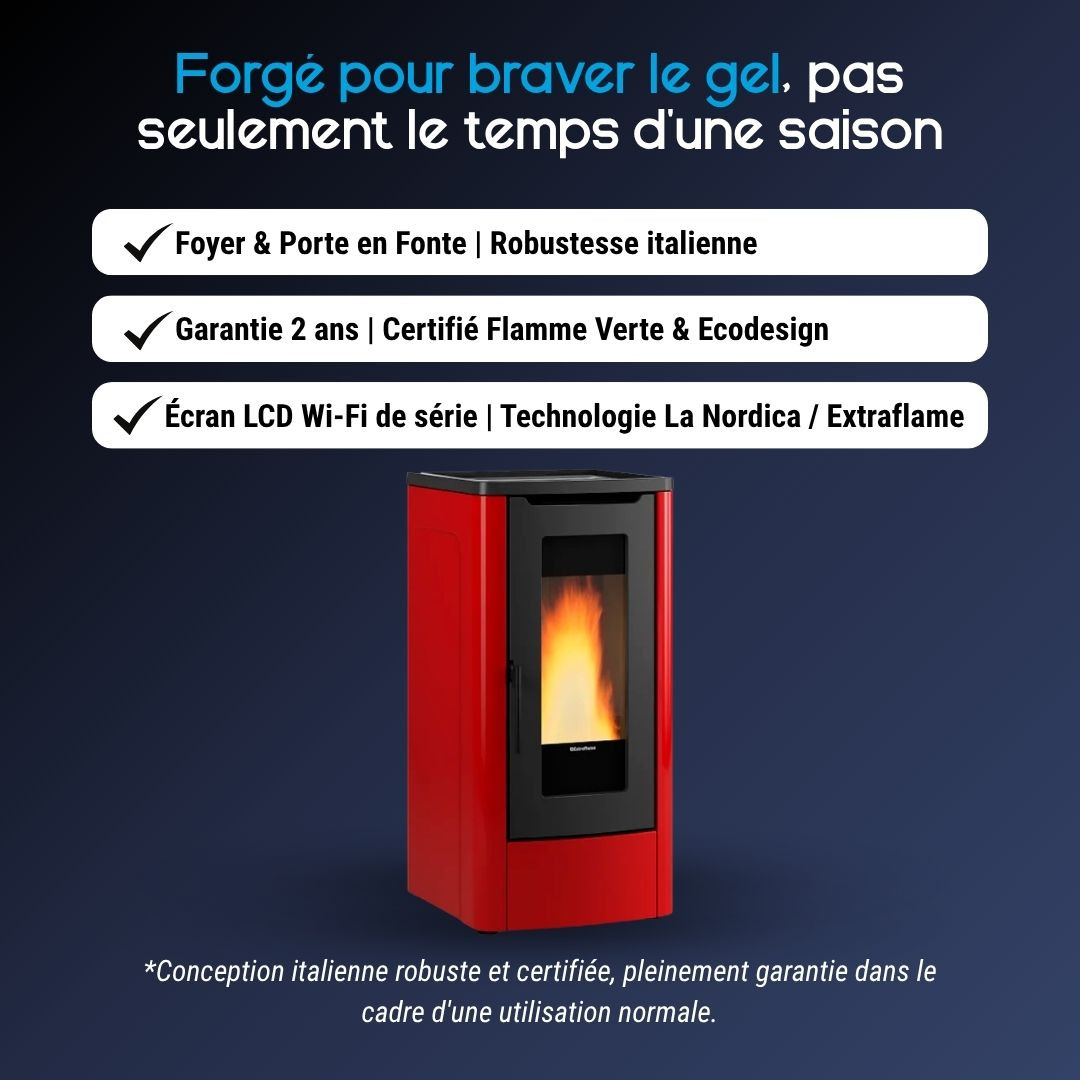 Avantages du poêle à granulés Dahiana Plus AD rouge certifié Flamme Verte