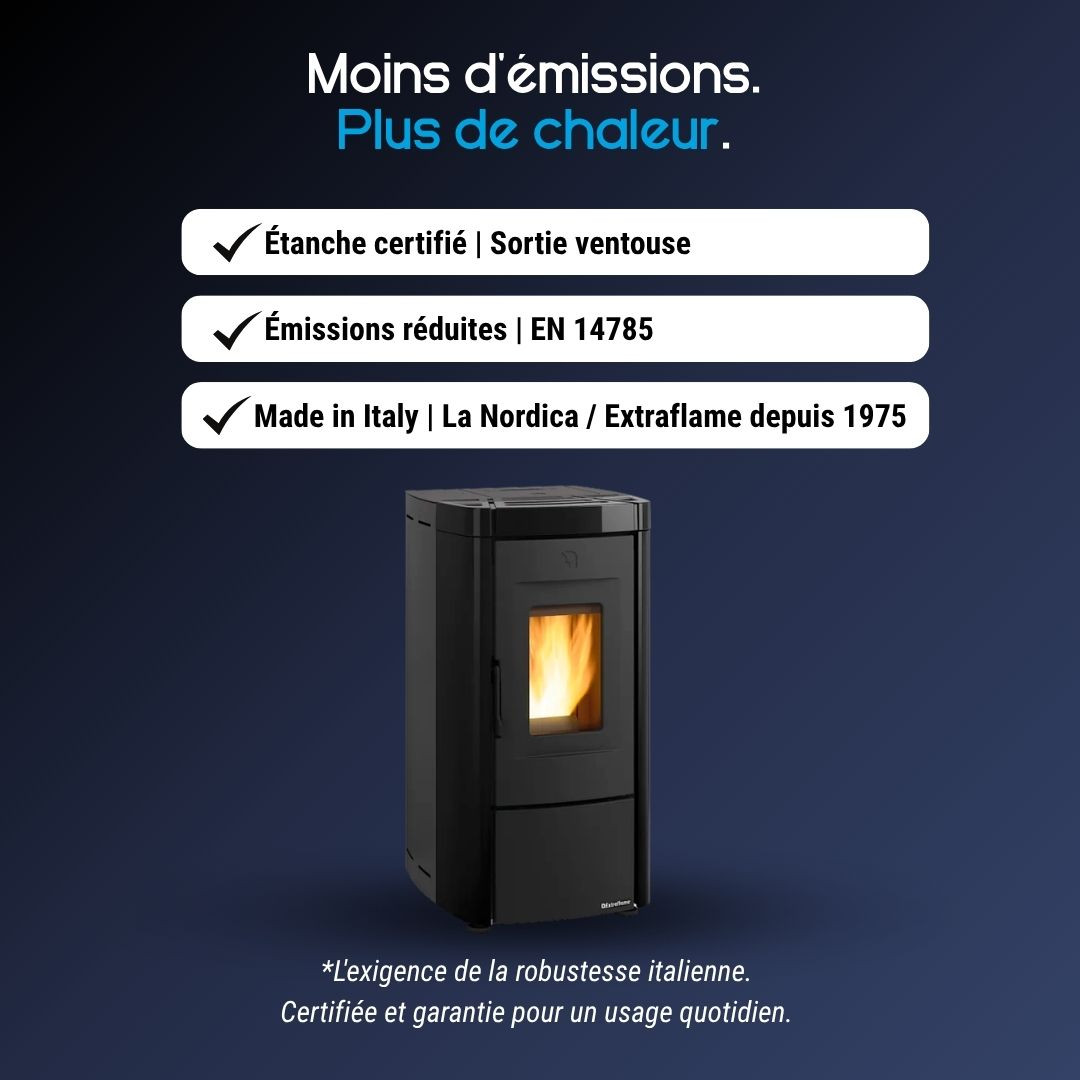 Avantages du poêle à granulés étanche Moira 7 kW noir