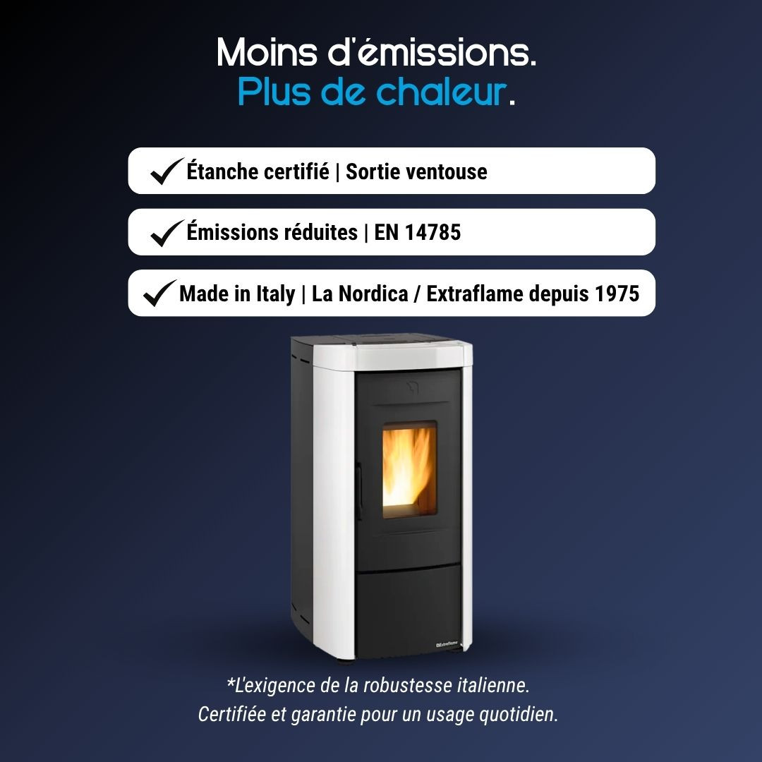 Avantages du poêle à pellets à ventouse Moira 7 kW blanc