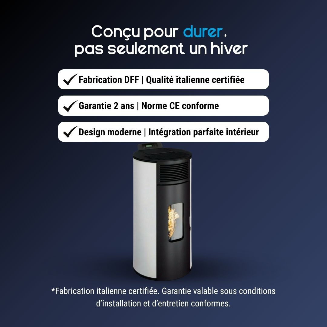 Avantages du poêle à granulés étanche Lorena 9 kW blanc