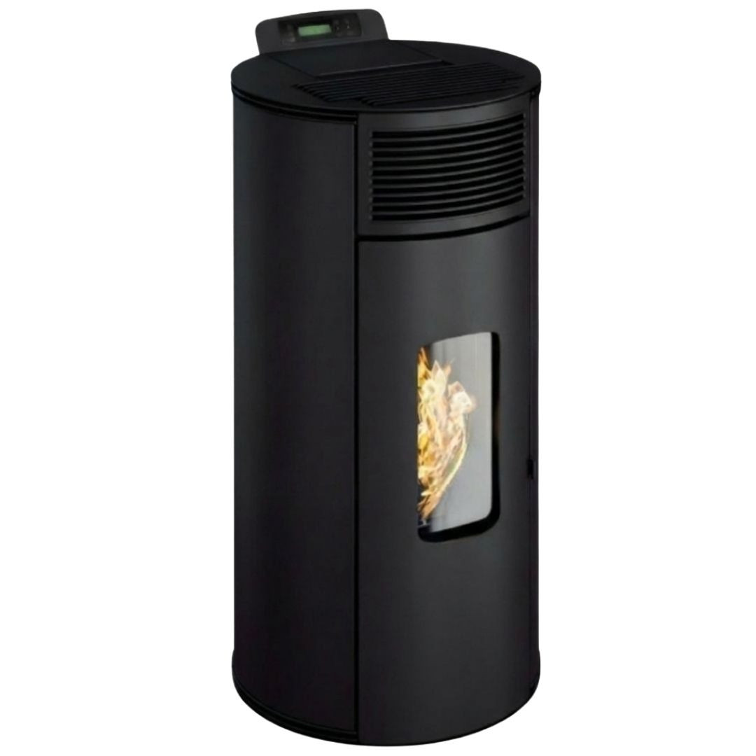 Poêle à granulés à ventouse Lorena 9 kW noir sur fond blanc