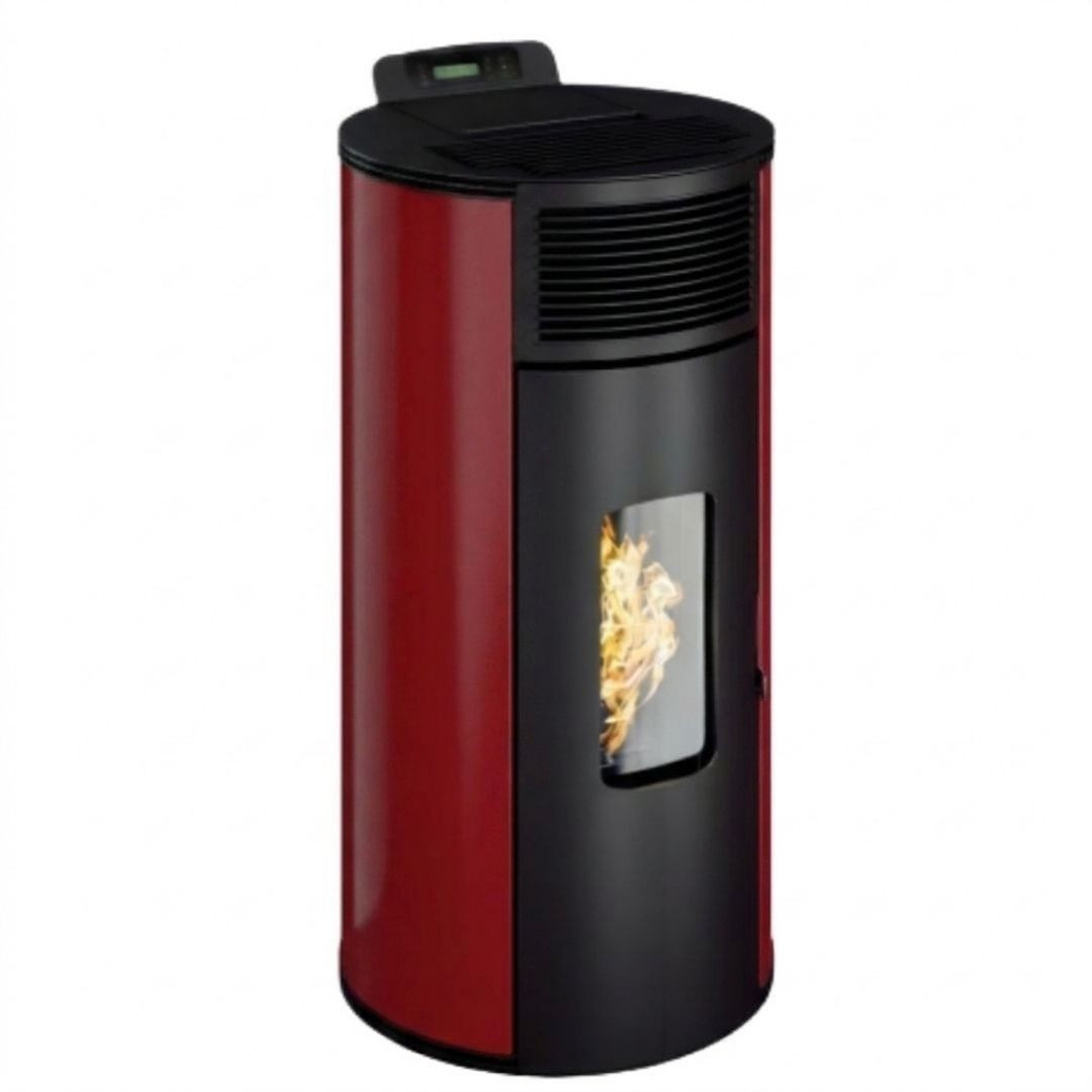 Poêle à pellets Lorena 9 kW rouge sur fond blanc