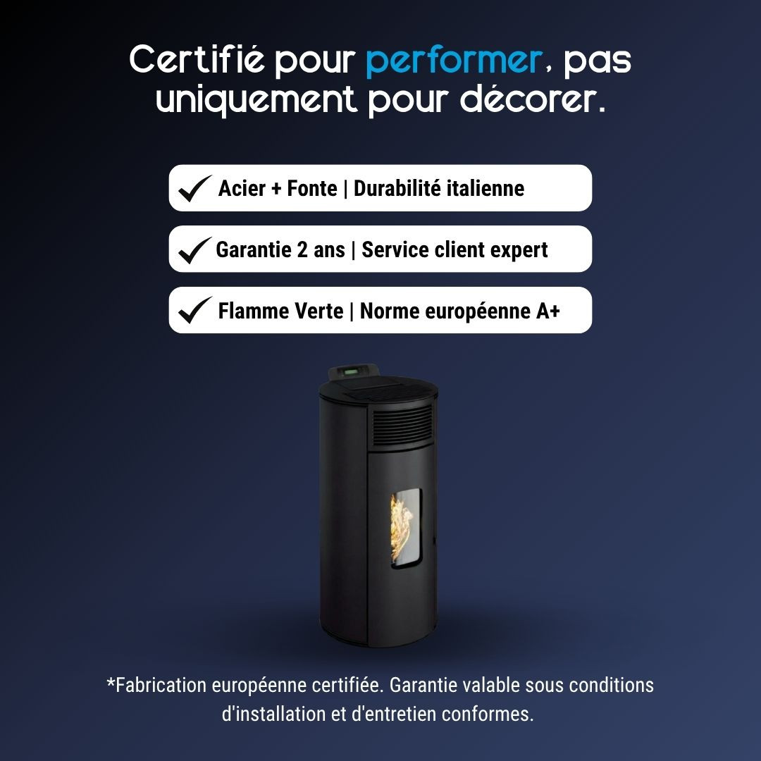 Avantages du poêle à granulés étanche Lorena 9 kW noir