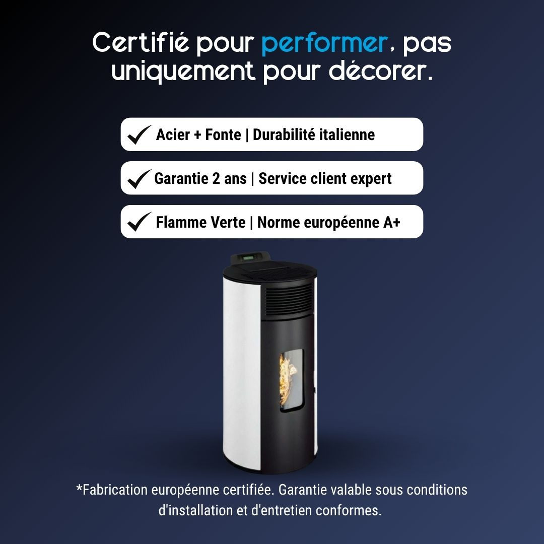 Avantages du poêle à pellets à ventouse Lorena 9 kW blanc