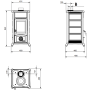 Schéma technique avec dimensions du poêle à bois Gemma Lean Petra 6,5 kW