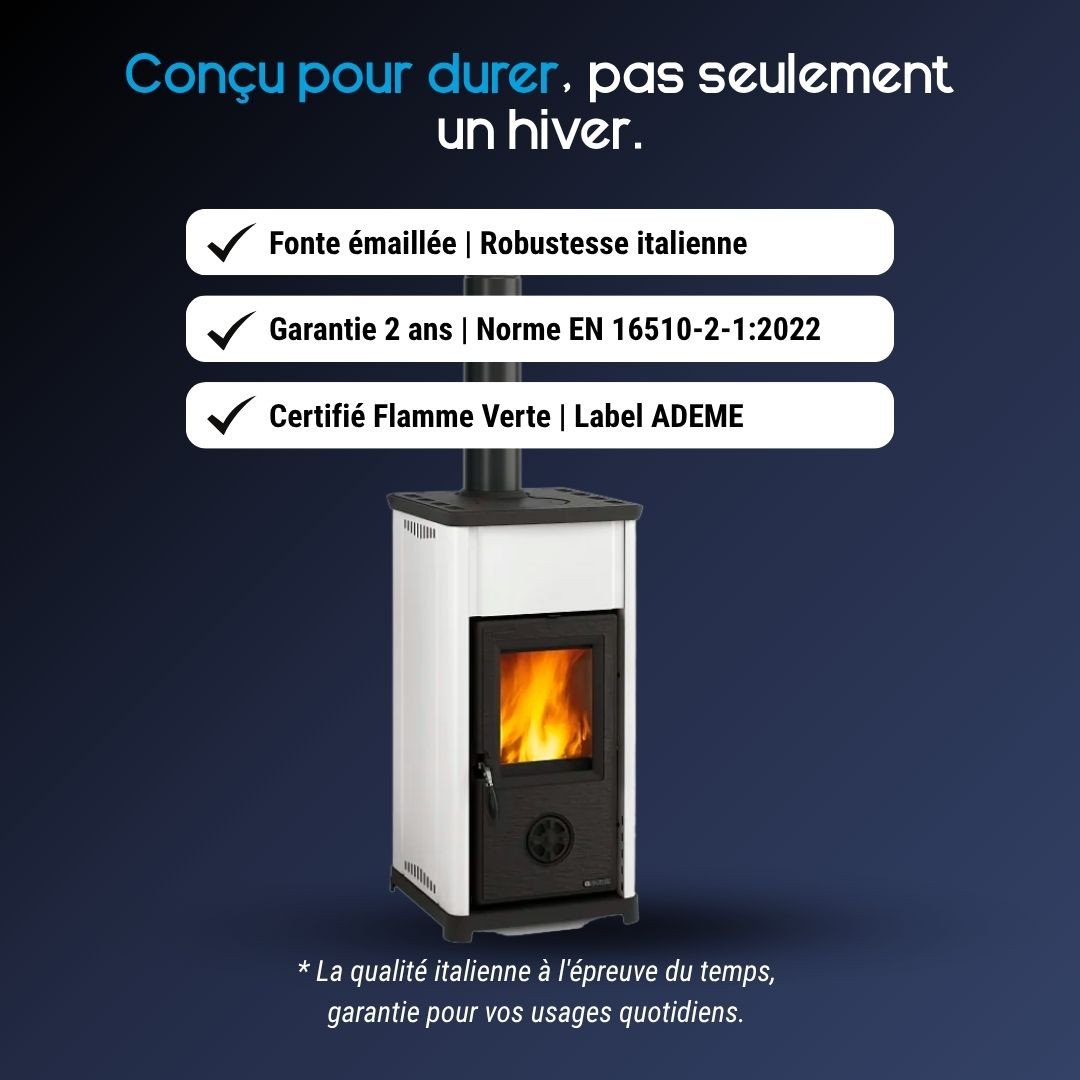 Avantages du poêle à bois gain de place Tea.16 7 kW blanc