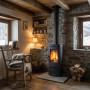 Poêle à bois Candy Lean 6,6 kW installé dans un intérieur rustique