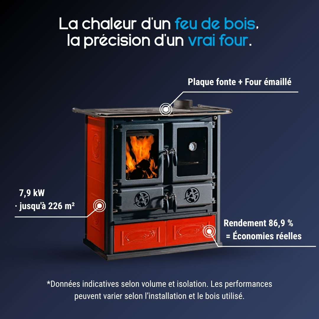Cuisinière à Bois Rouge Rosetta Ceramica – 7,9 kW | Extraflame