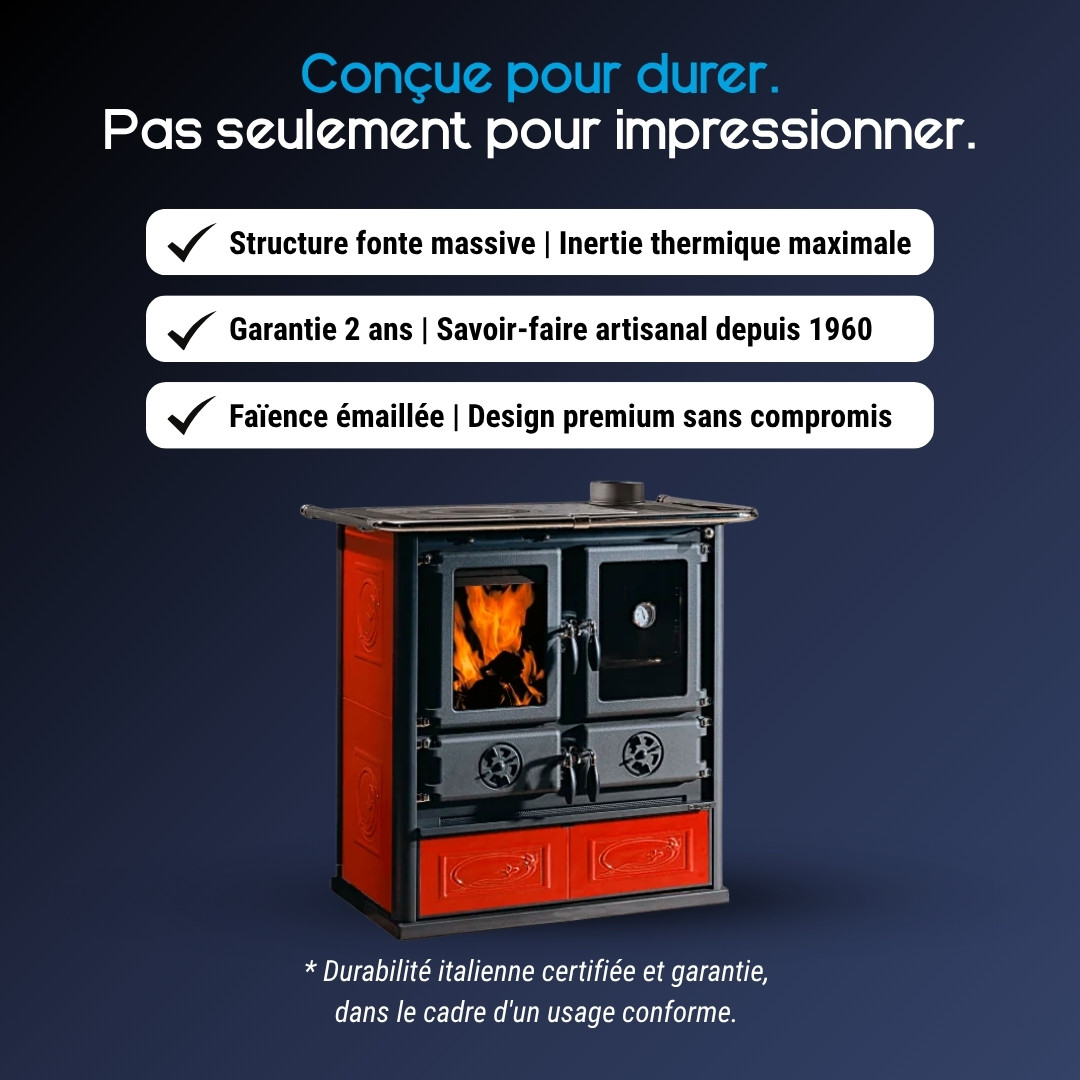 Cuisinière à Bois Rouge Rosetta Ceramica – 7,9 kW | Extraflame