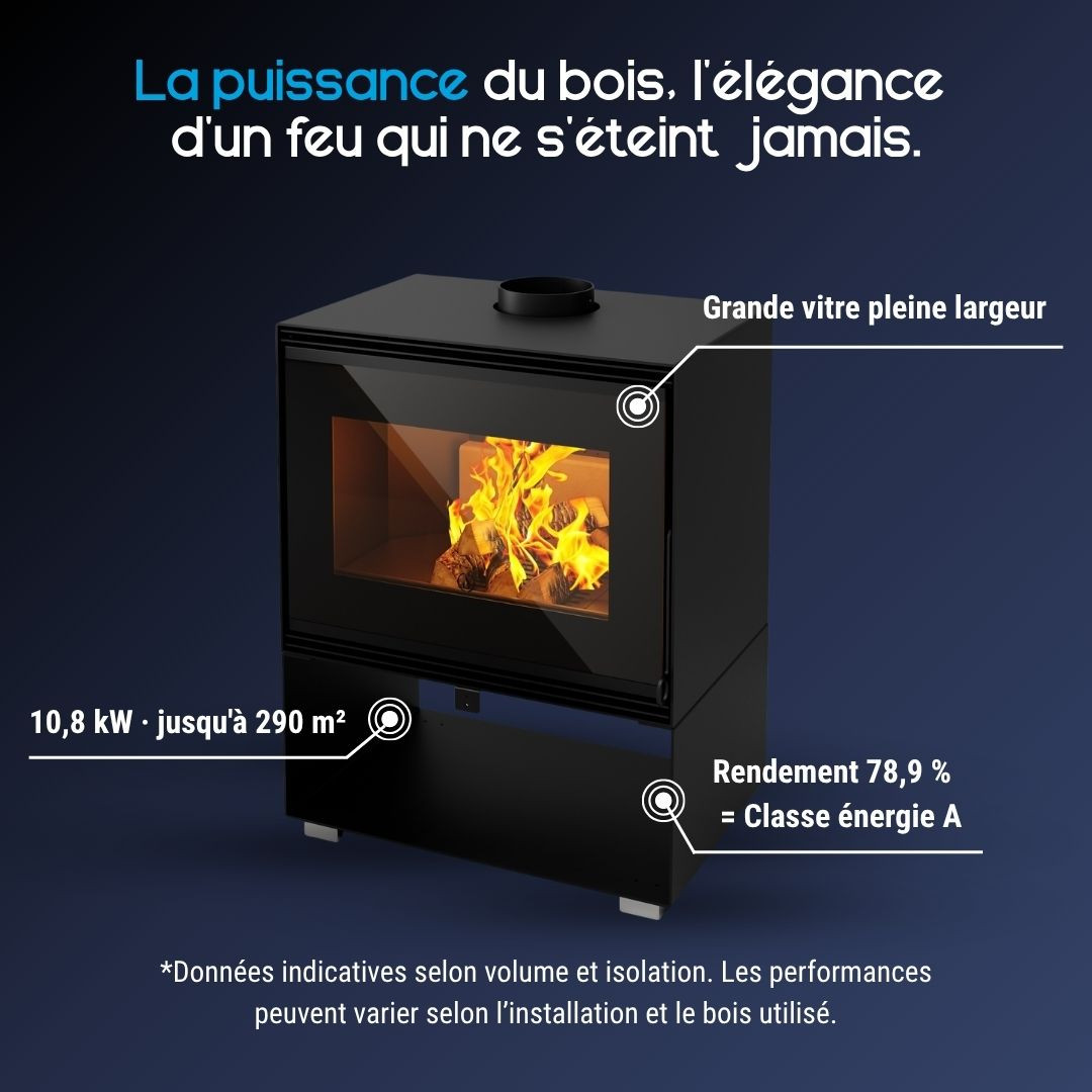 Poêle à bois Mélèze Bûche 50 cm - 10.8 kW | Linea VZ