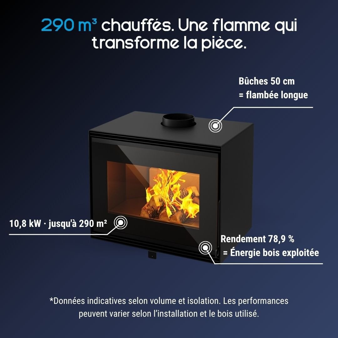 Insert à bois Ares Bûche 50 cm - 10.8 kW | Linea VZ