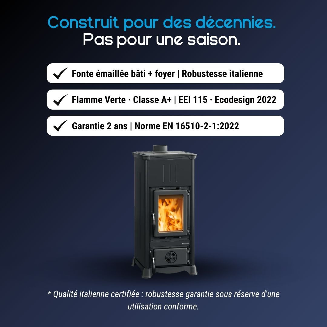 Poêle à Bois Raccordable Compact 6,5 kW Emiliana.165 Steel