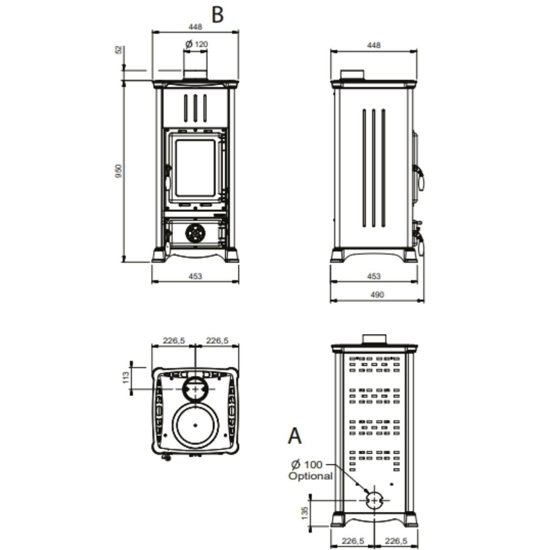 Poêle à Bois Raccordable Compact 6,5 kW Emiliana.165 Steel