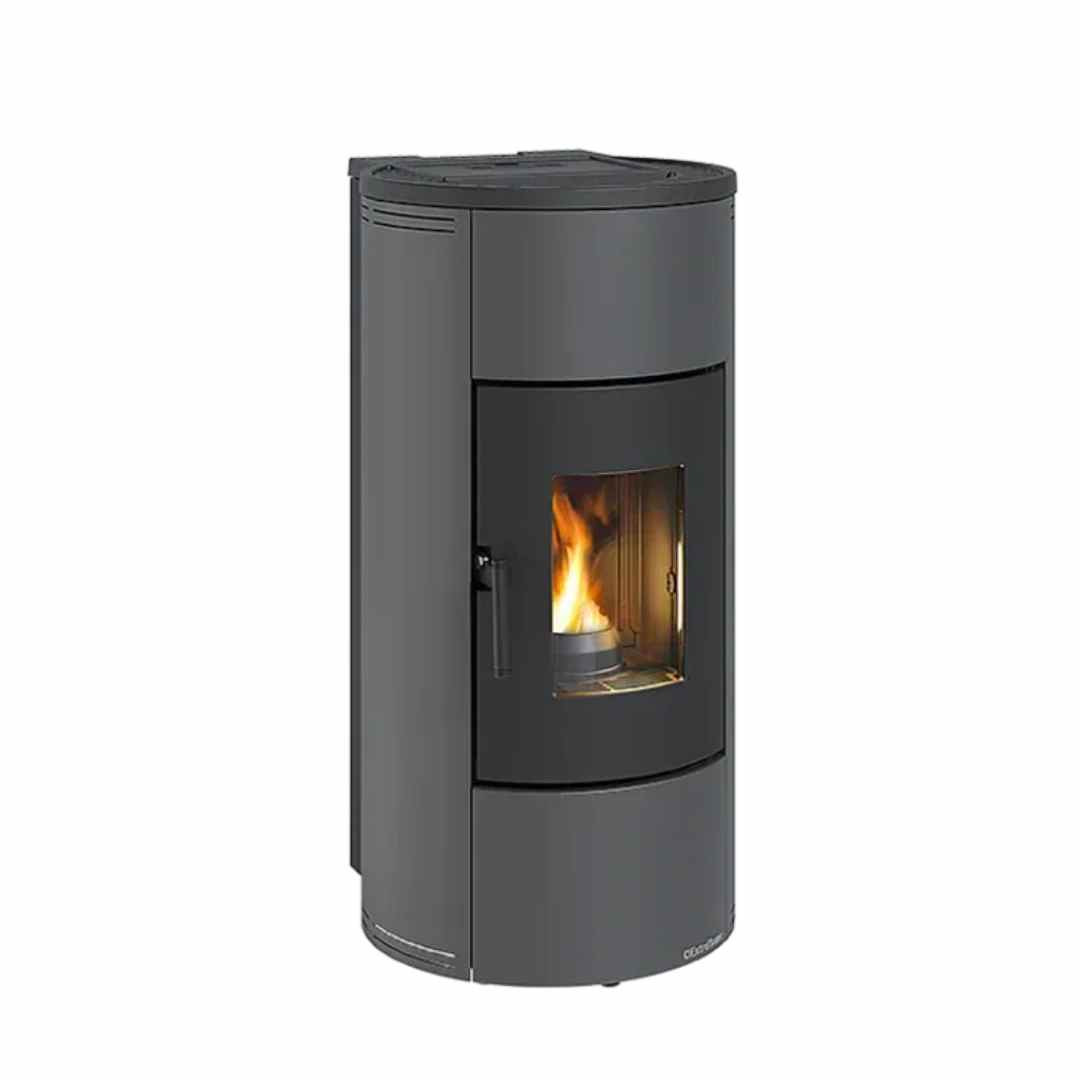 Poêle à granulés étanche canalisé Daniela Plus 8 kW finition anthracite sur fond blanc
