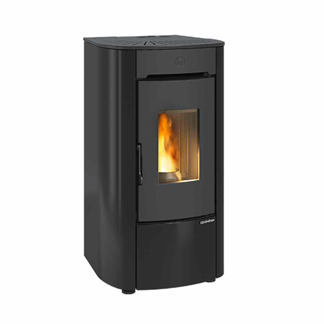 Poêle à granulés étanche Angelica Junior CX 7,1 kW finition noir sur fond blanc