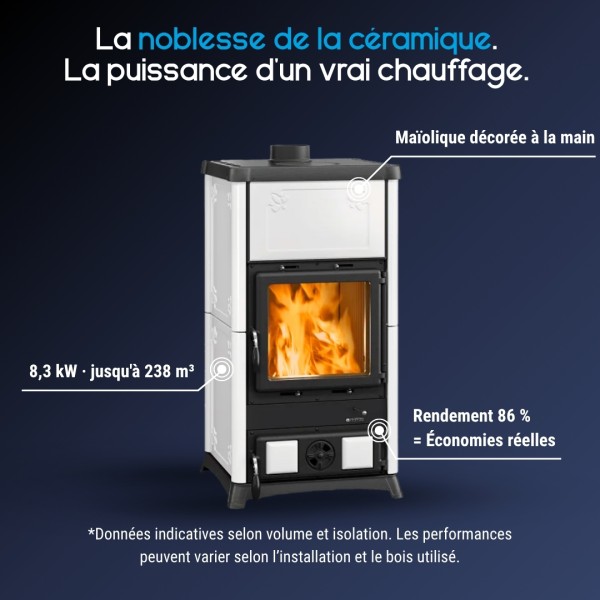 Poêle à Bois en Céramique Fedora.16 - 8,3kW | Décoré à Main