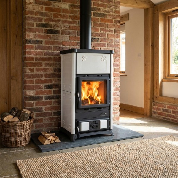 Poêle à Bois en Céramique Fedora.16 - 8,3kW | Décoré à Main
