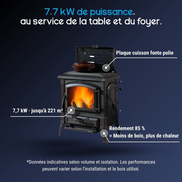 Poêle à Bois avec Plaque de Cuisson​ ISETTA CC LEAN 7,7 kW