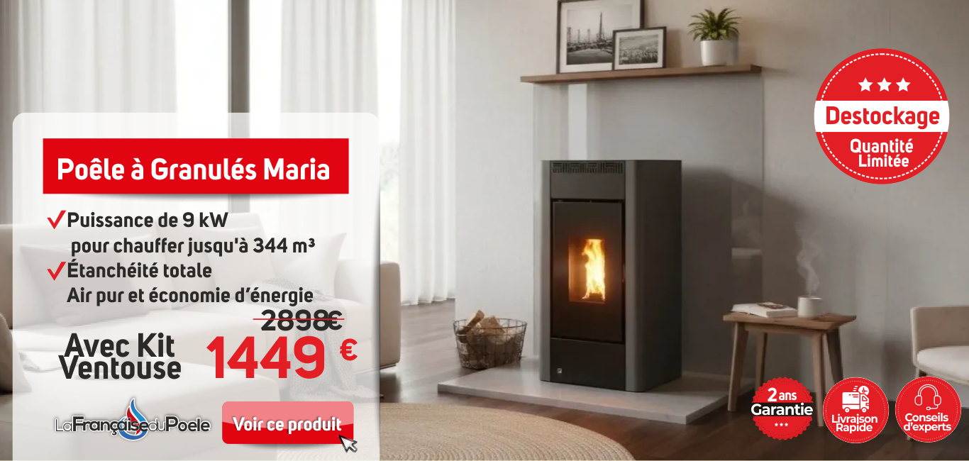 Poêle à Granulés avec Kit Ventouse 9 kW Maria